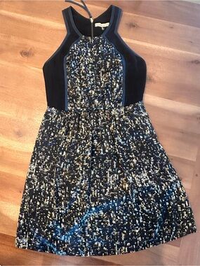 Rebecca Taylor Black Multi-Color Speckled Halter Mini Dress